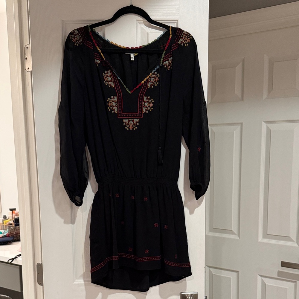 Joie Black Dress with Multicolor Embroidery
